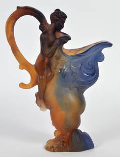 Daum Pate de Verre 'Mythologie' Ewer: Signed Daum France pate de verre "Mythologie". Signed on bottom. Good condition with no visible damage. Measures 12.75" H x 9.5" W. No box. Please examine all photos closely. Contact C. Biddle