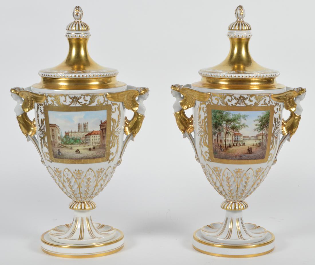 Pr Dresden Porcelain Topographical Urns & Covers (1 of 10)