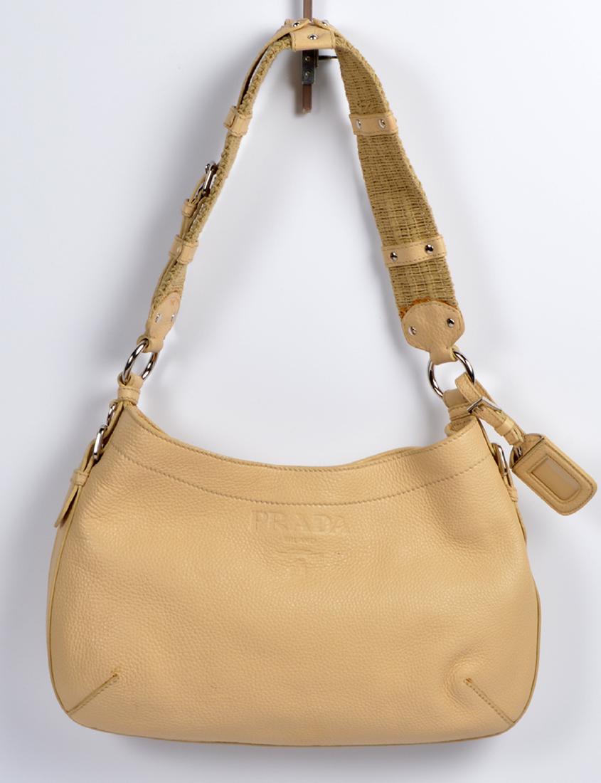 Prada Beige Pebbled Leather Shoulder Bag (1 of 19)