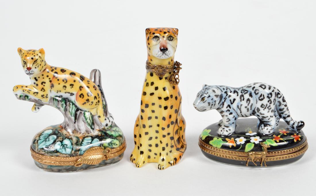 3 Limoges Porcelain Leopard Peint Main Trinket Box (1 of 5)