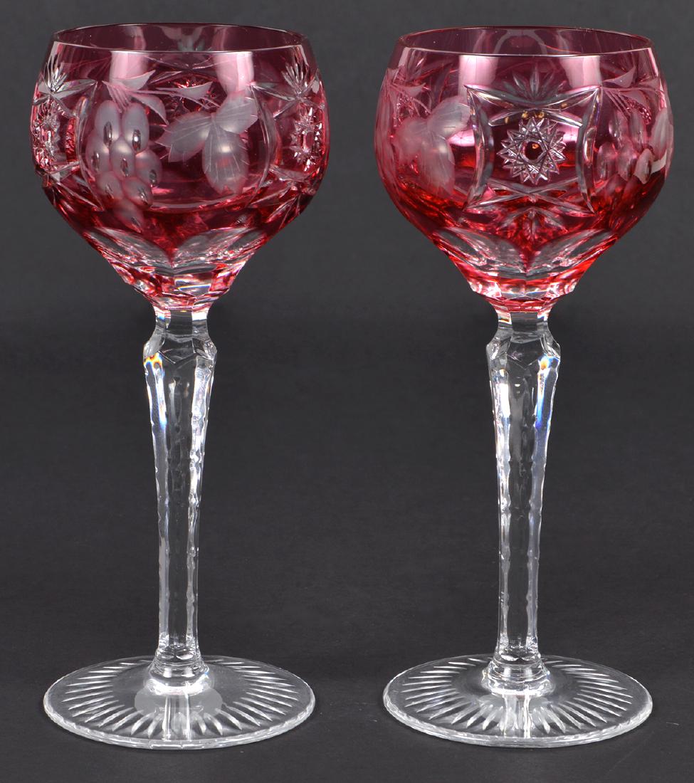 2 Ruby Cut to Clear Czech Glass Cordial Glasses (1 of 3)