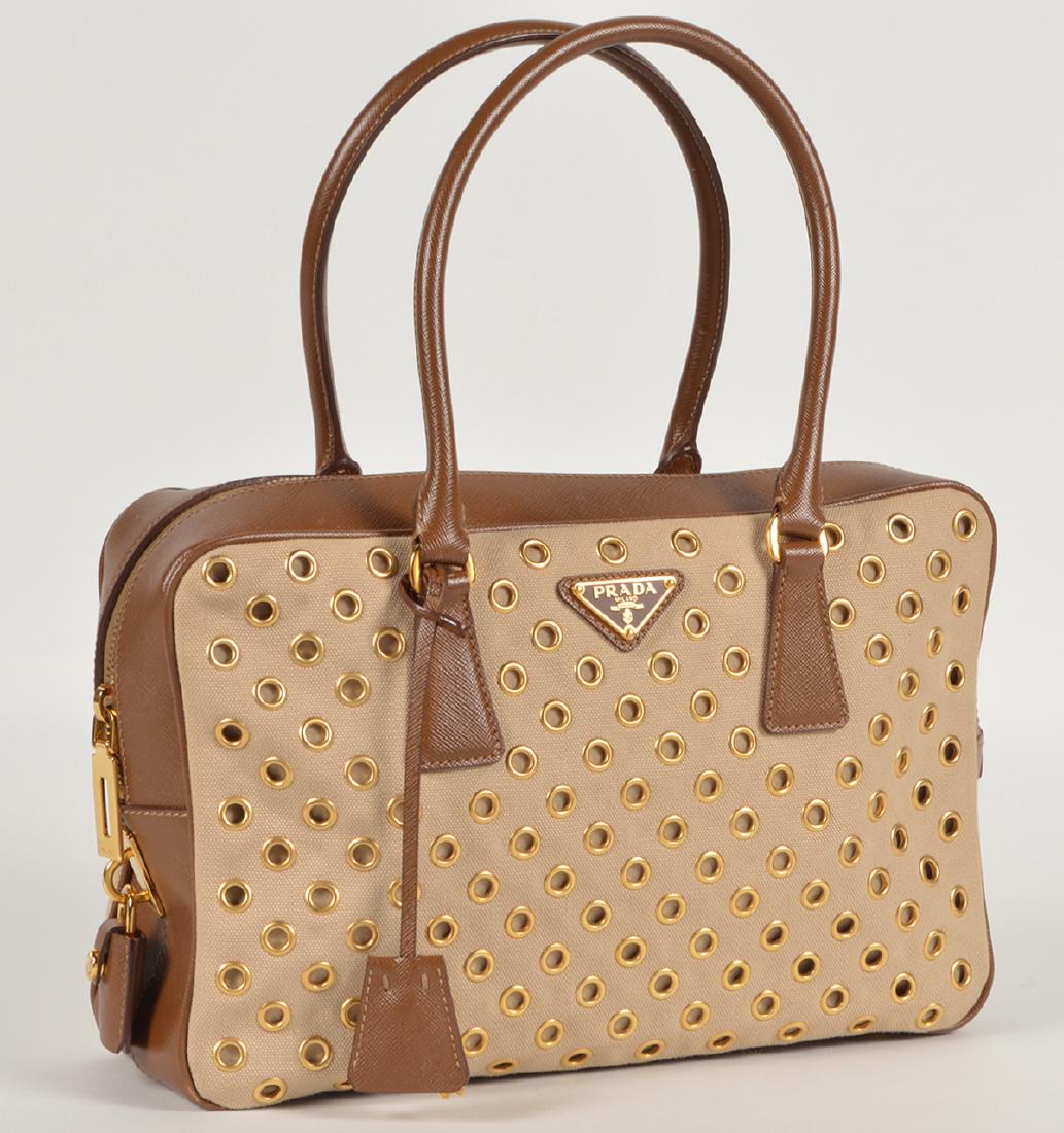 Prada Canvas & Saffiano Gold Rivet Bag (1 of 10)