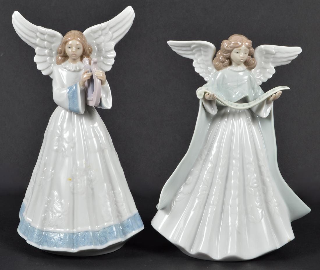 Lladro Navidad Cantante & Heavenly Harpist Toppers: Lladro "Navidad Cantante" Retired, 1989 & "Heavenly Harpist" Retired, 1991Christmas tree toppers. Navidad Cantante: 7"H, Heavenly Harpist: 8" H. Condition: Very good, no issues. Please examine all pho