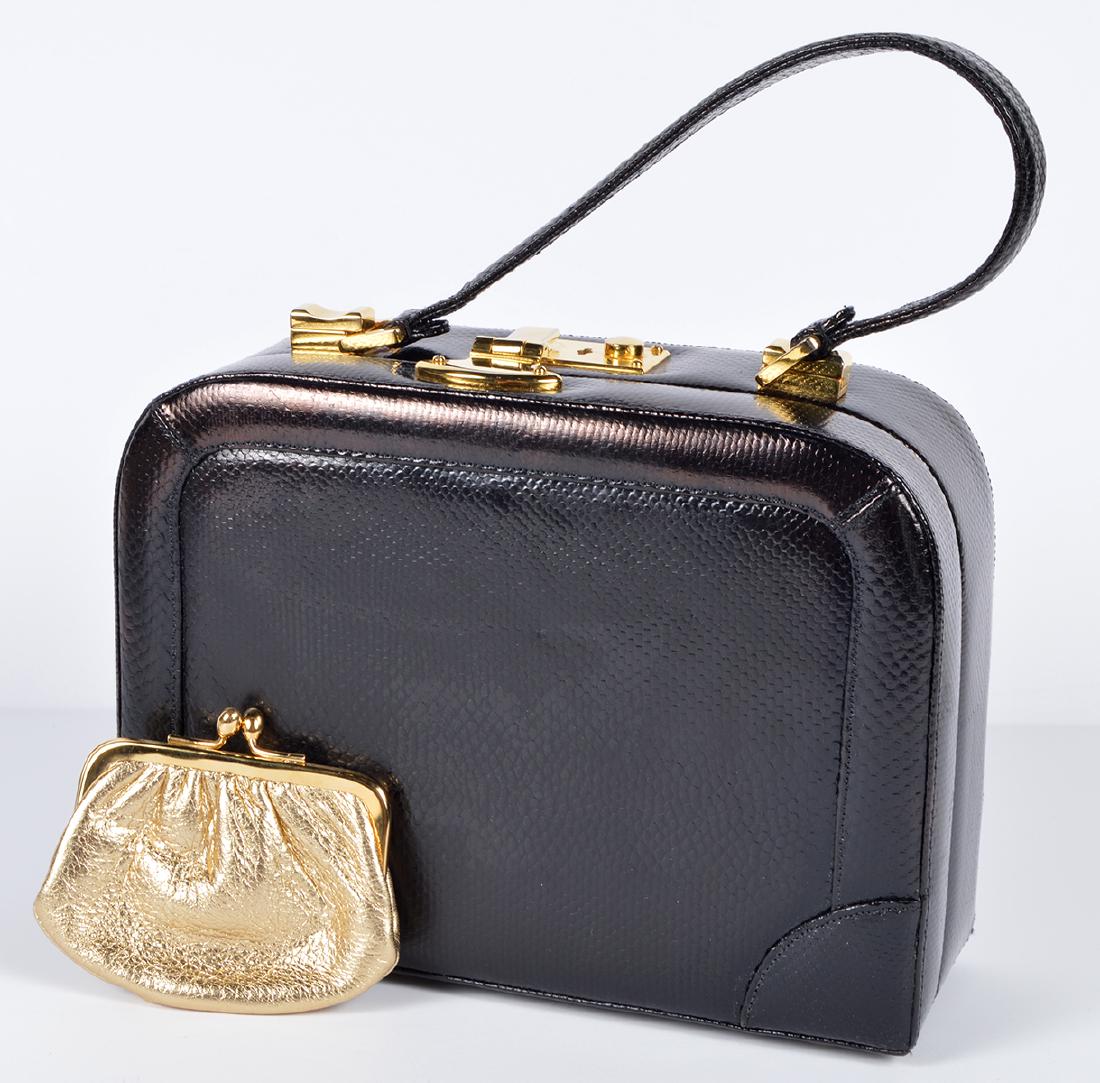 Judith Leiber Black Snakeskin Mini Suitcase Bag (1 of 9)