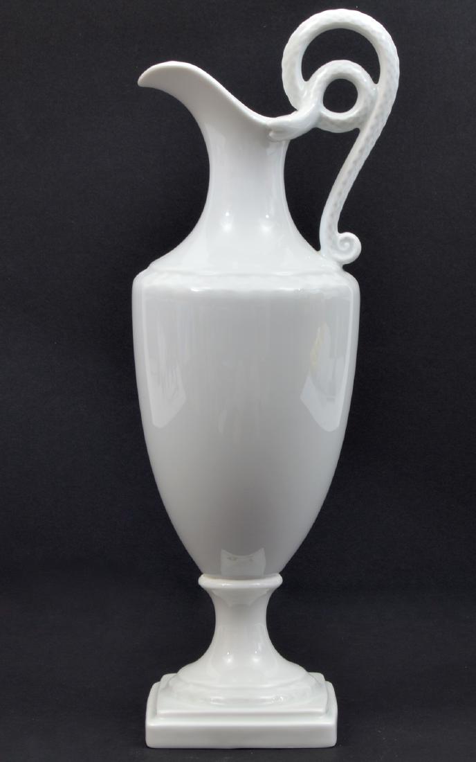 Alboth & Kaiser White Doric Ewer: Alboth & Kaiser White doric based ewer. Bavaria. 13.25"H. Condition: Very good - no cracks or chips. Please examine all photos closely. Contact C. Biddle Auction Gallery for more detailed information.