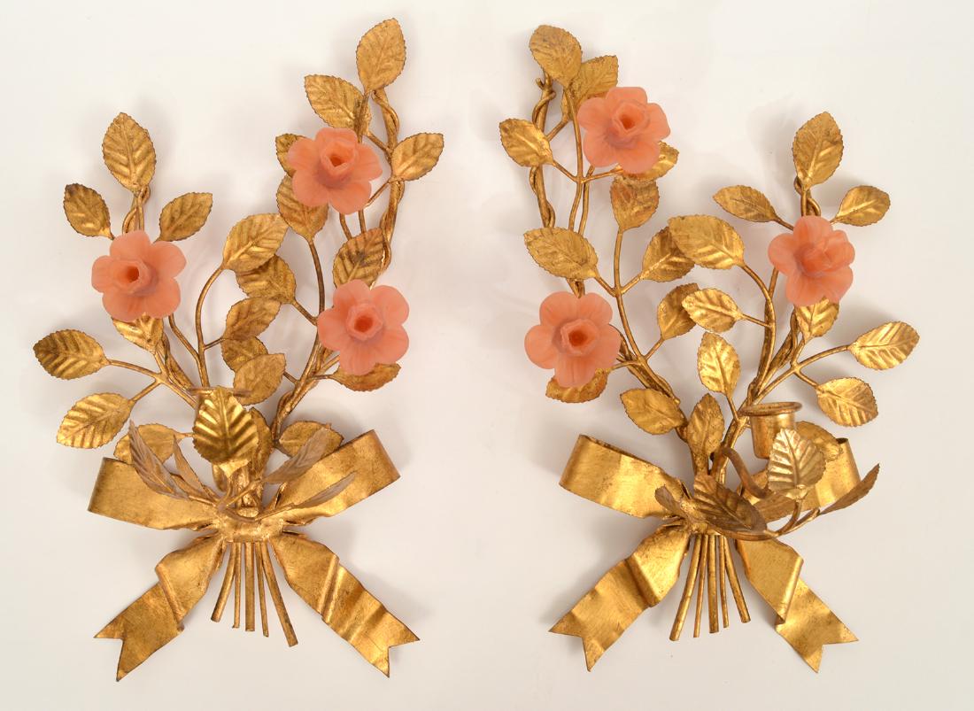 2 Guilt Metal Wall Sconces Pink Flowers (1 of 6)