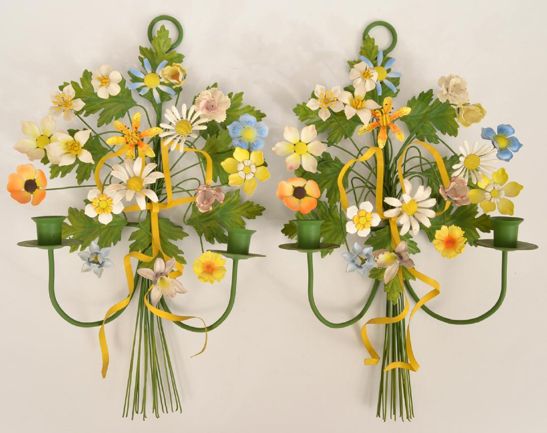 2 Floral Tole Tolework Wall Candle Holder Sconces (1 of 5)