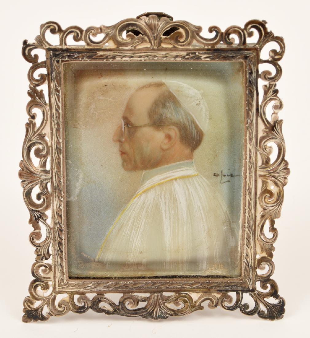 Pope Pius XII Minature Guache 800 Silver Frame (1 of 6)
