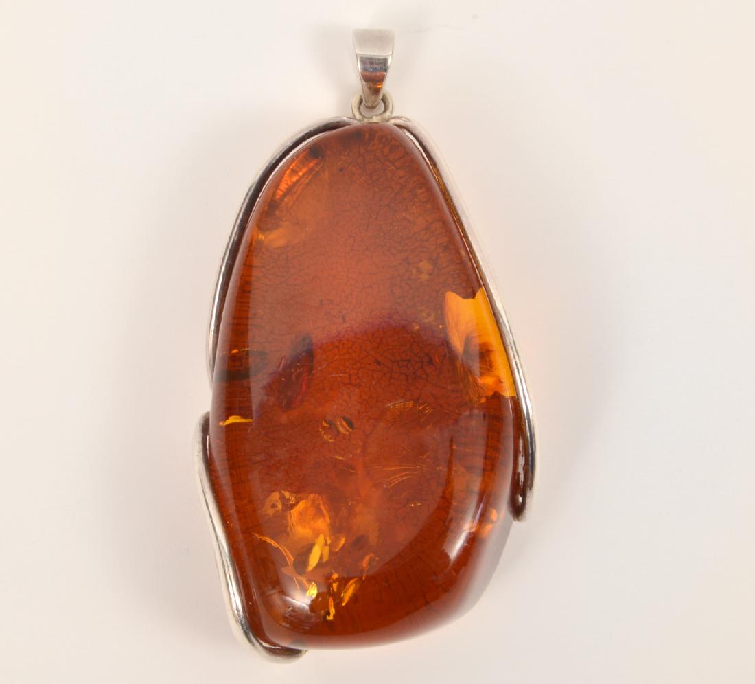 HUGE Baltic Amber Sterling Silver Pendant (1 of 6)