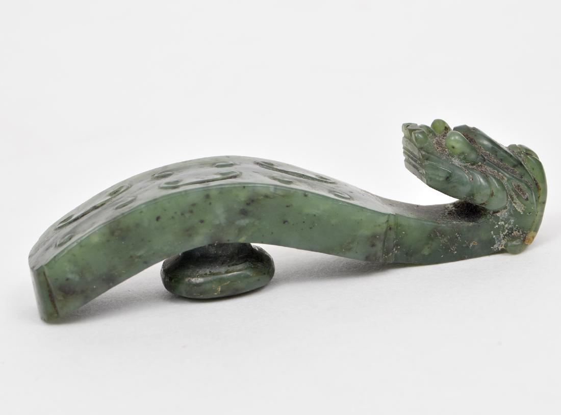 Antique Chinese Carved Spinach Jade Belt Buckle (1 of 6)