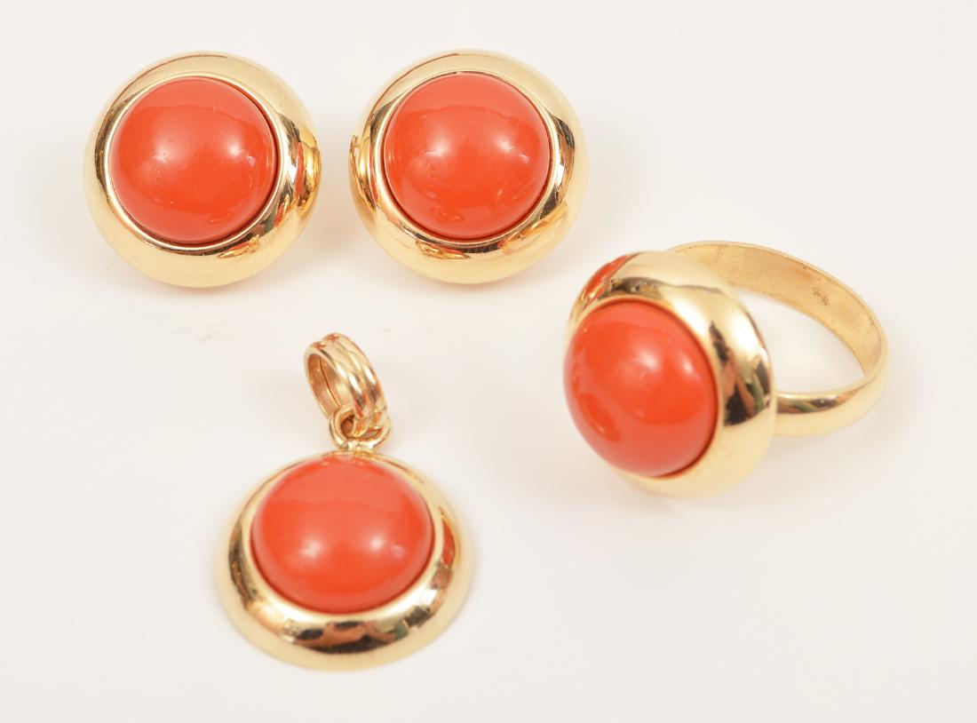 Salmon Coral Set 14k Gold Ring Pendant Earrings (1 of 4)