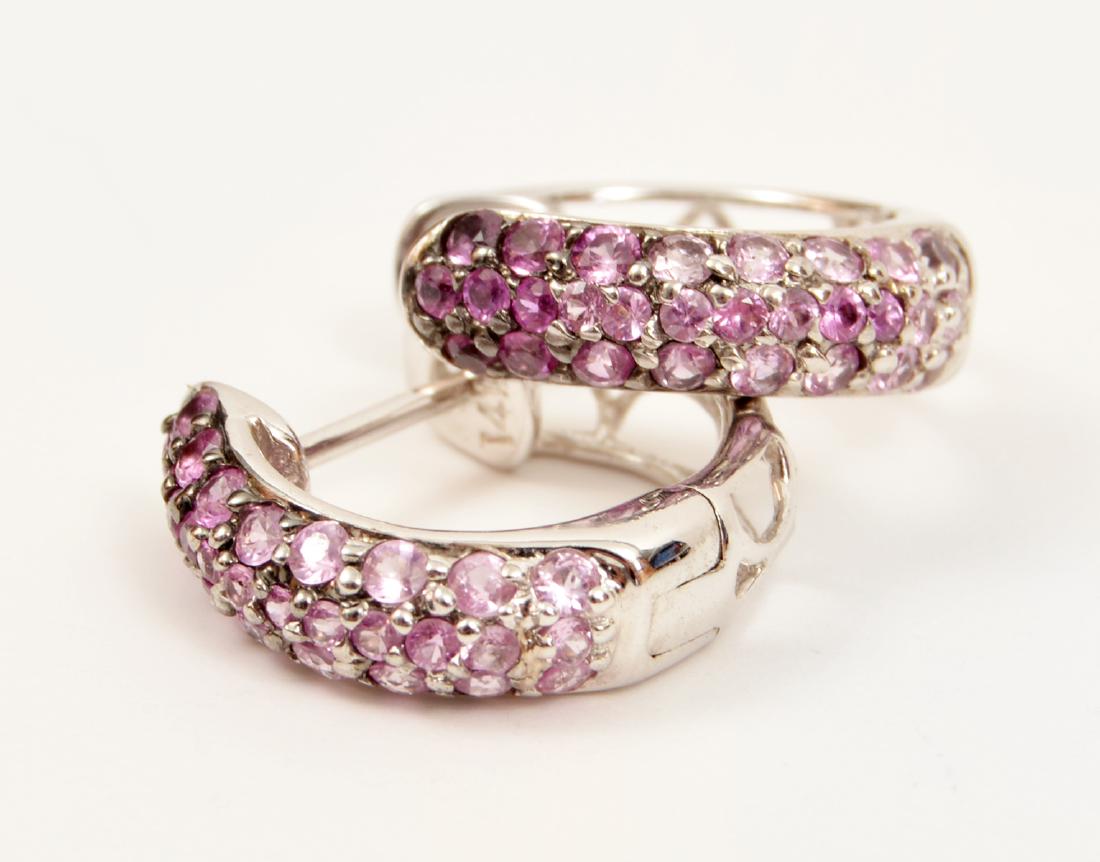 Pave Pink Tourmaline Hoop Earrings 14k White Gold (1 of 4)