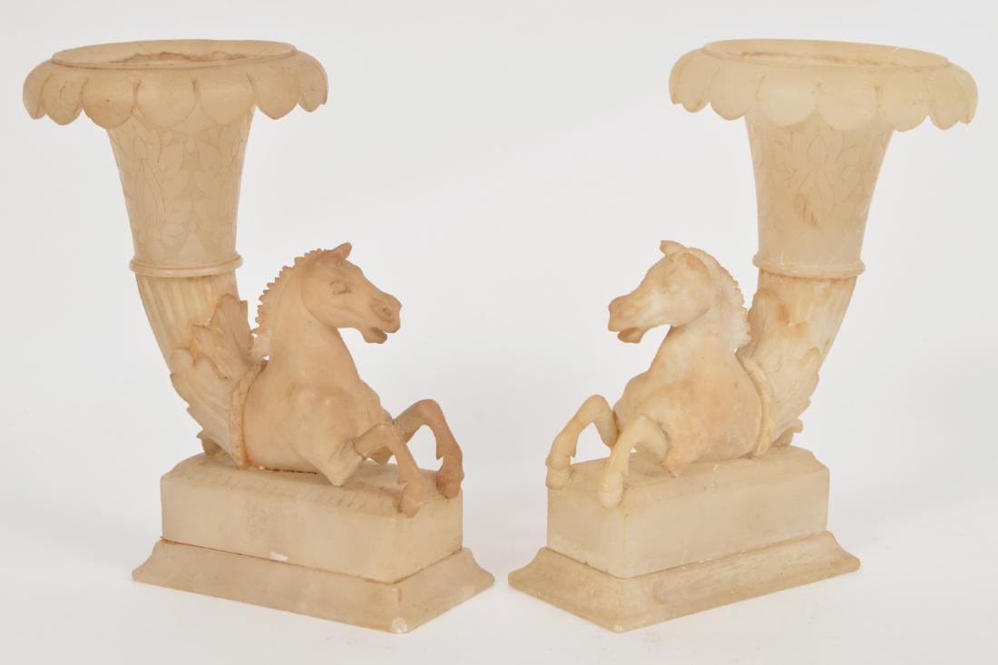 Pair Late 19th Alabaster Sea Horse Cornucopia Urns (1 of 11)
