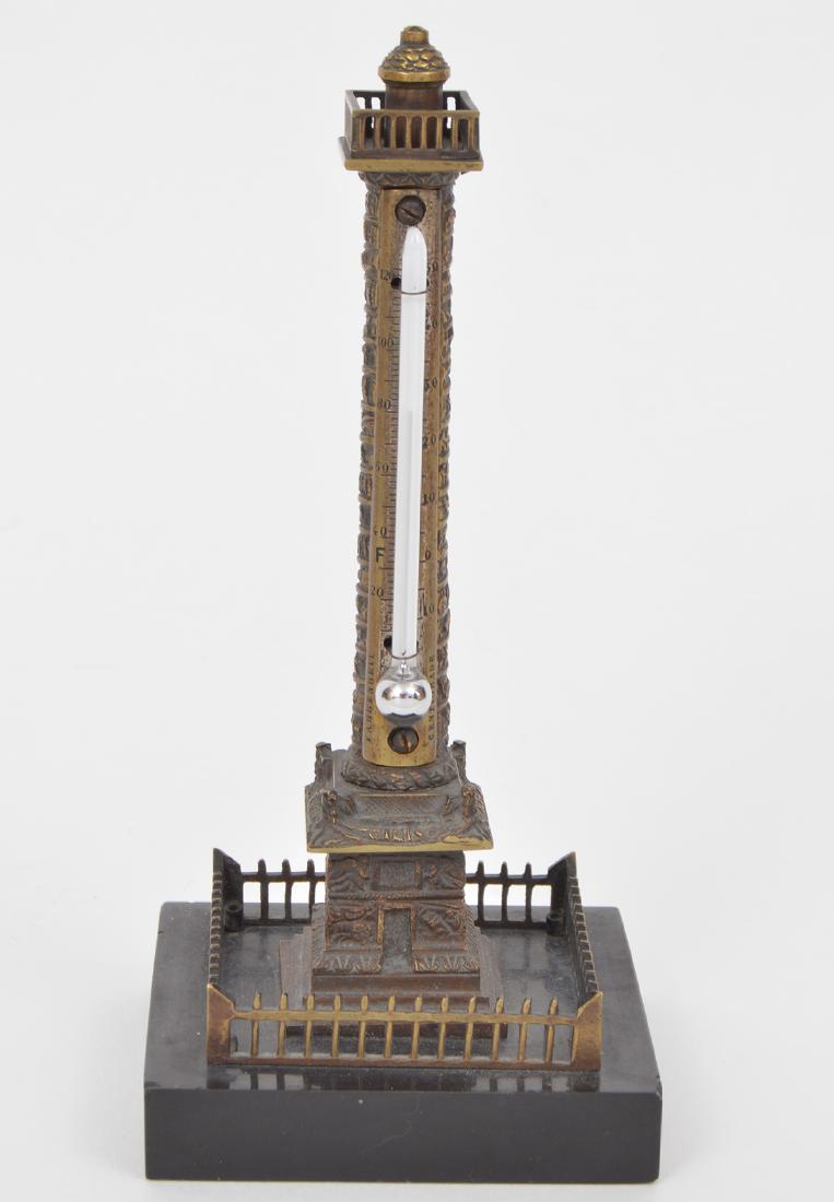 19th Century Grand Tour Bronze Thermometer: 19th Century Grand Tour bronze thermometer with a detailed design of hieroglyphics. 6"H. Condition report: Very good -few tiny nicks in marble base. Please examine all photos closely. Contact C. Biddl