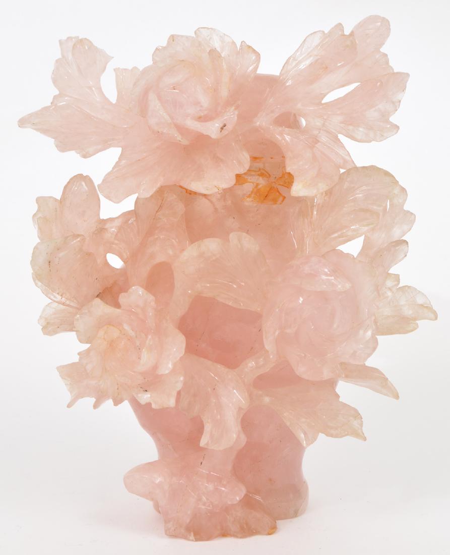 Chinese Carved Rose Quartz Floral Urn Sculpture (1 of 9)