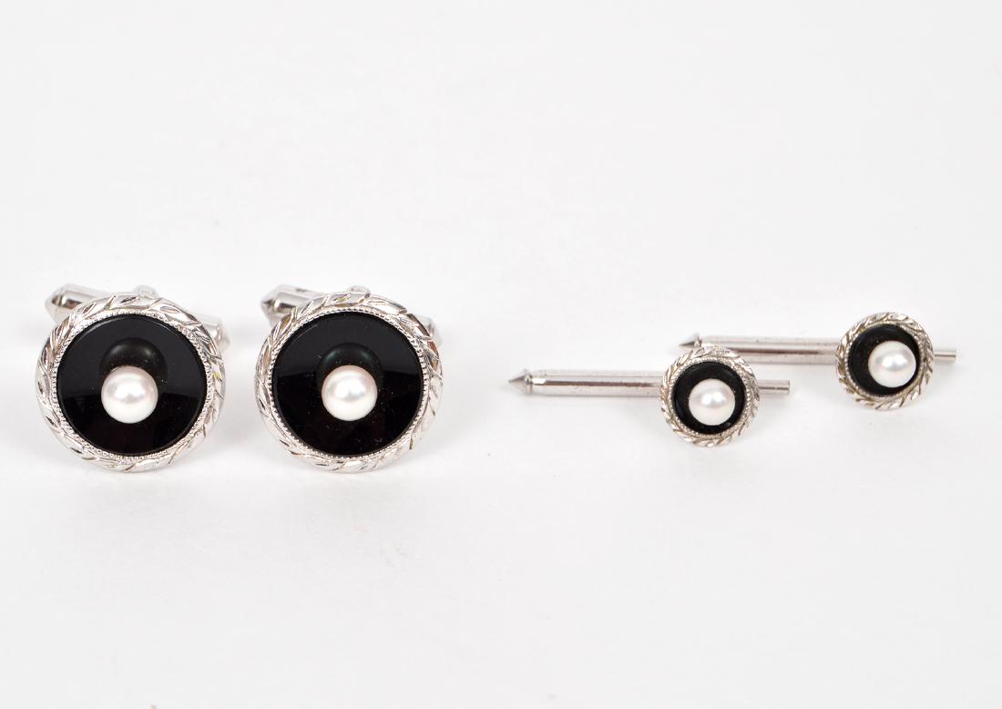 Sterling Silver Tuxedo Set Onyx Cufflinks Buttons (1 of 4)