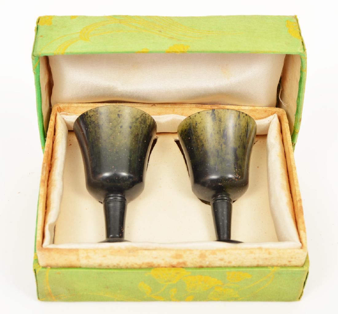 2 Vintage Chinese Spinach Jade Stemmed Cups (1 of 9)