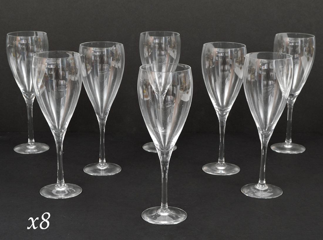 8 Orrefors Sweden Vintage Clear Claret Wine: 8 Orrefors vintage clear white wine, stamped on the bottom Orrefors Sweden, 8.25"H x 2.75"W. Condition report: Very good - no issues. Please examine all photos closely. Contact C. Biddle Auction Galle