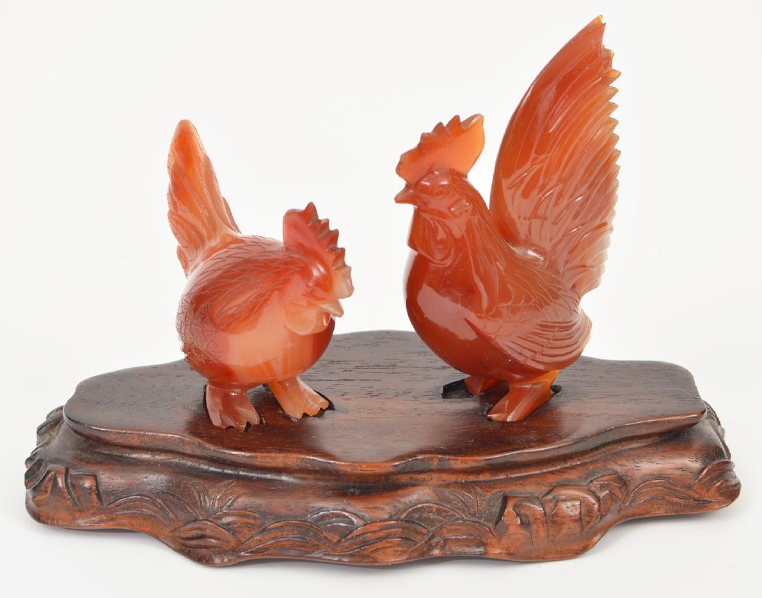 2 Agate Hand Carved Roosters on Wood Base (1 of 11)