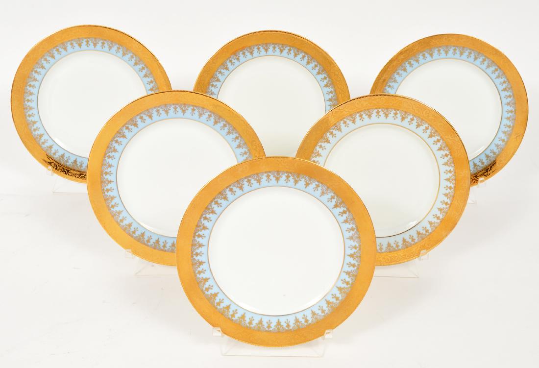 6 Charles Field Haviland Limoges Bread Plates: 6 Charles Field Haviland Limoges bread plates, in the retired Pascale pattern. Featuring a French blue with gold edge, surrounding a white center. 6.25"D. Condition report: Very good - no issues. Plea