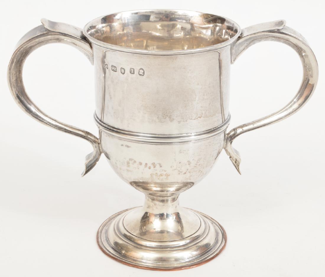 London 1804 Sterling Chalice Trophy 320 grams: Sterling silver London 1804, chalice Trophy. Weighing 320 grams. Bottom is copper. Fully Hallmarked. Monogrammed. 5.5" H. Please examine all photos closely. Contact C. Biddle Auction Gallery for more 