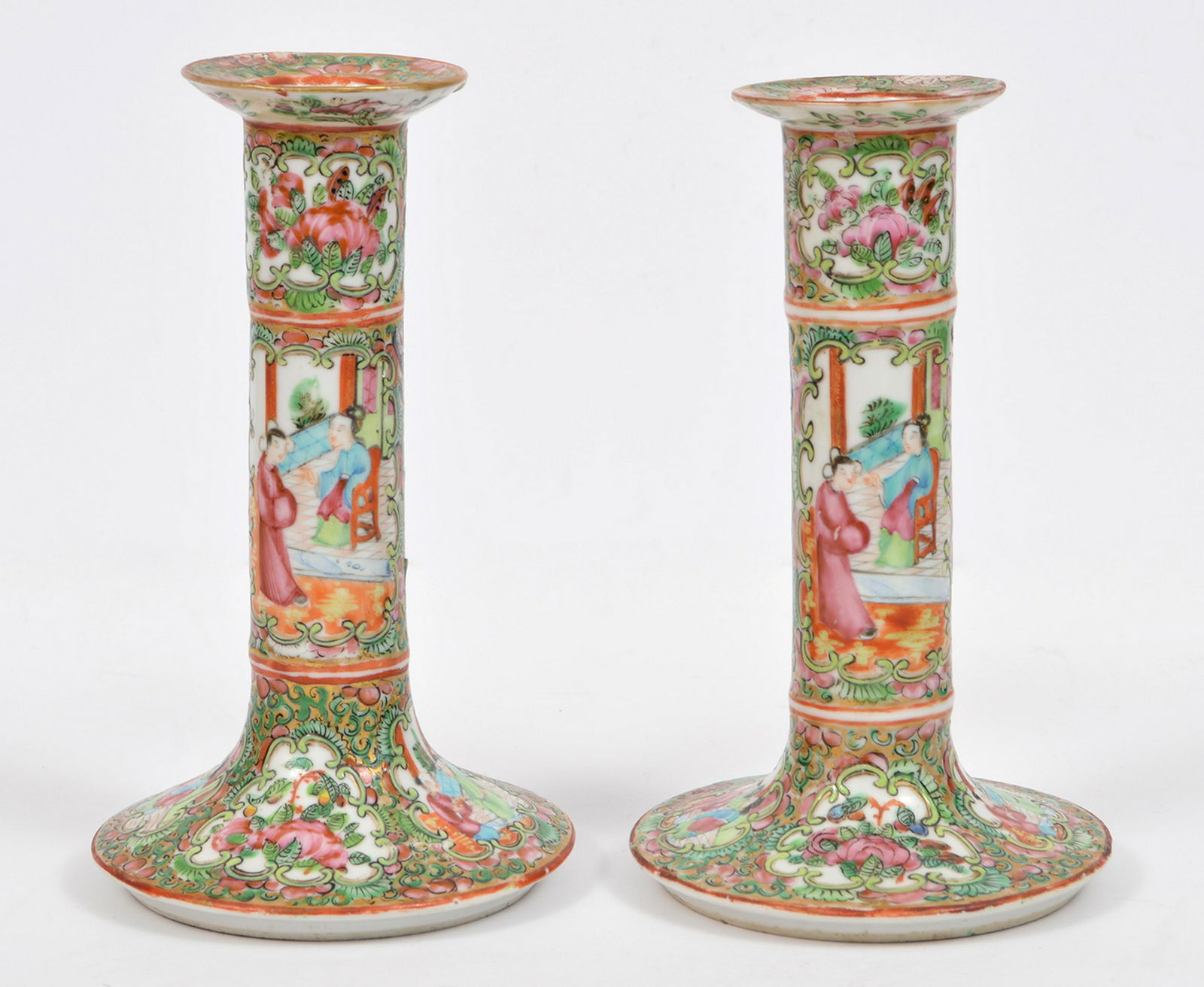 2 Chinese Famille Rose Medallion Candlesticks (1 of 13)