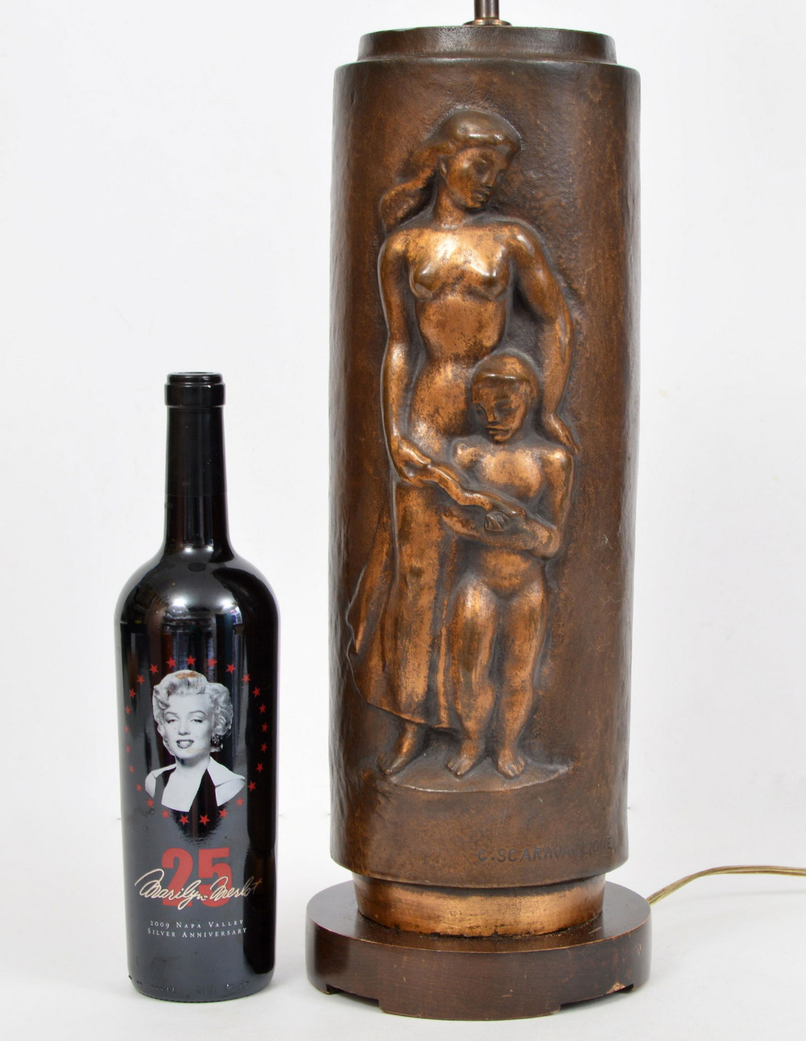 C. Scaravaglione Bronze Cylinder Table Lamp Signed (1 of 7)