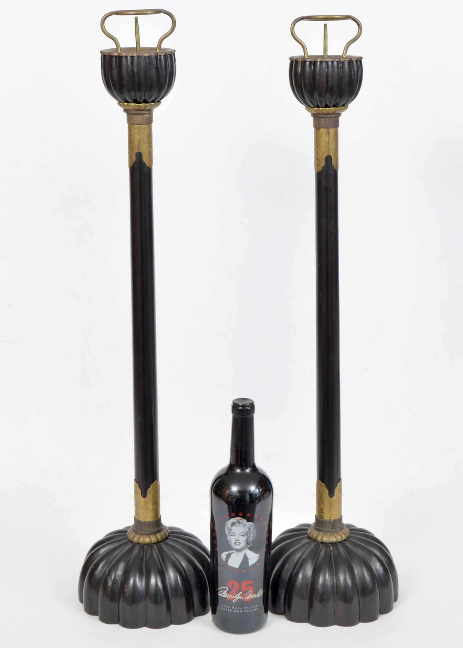 2 Japanese Black Chrysanthemum Candleholders (1 of 10)