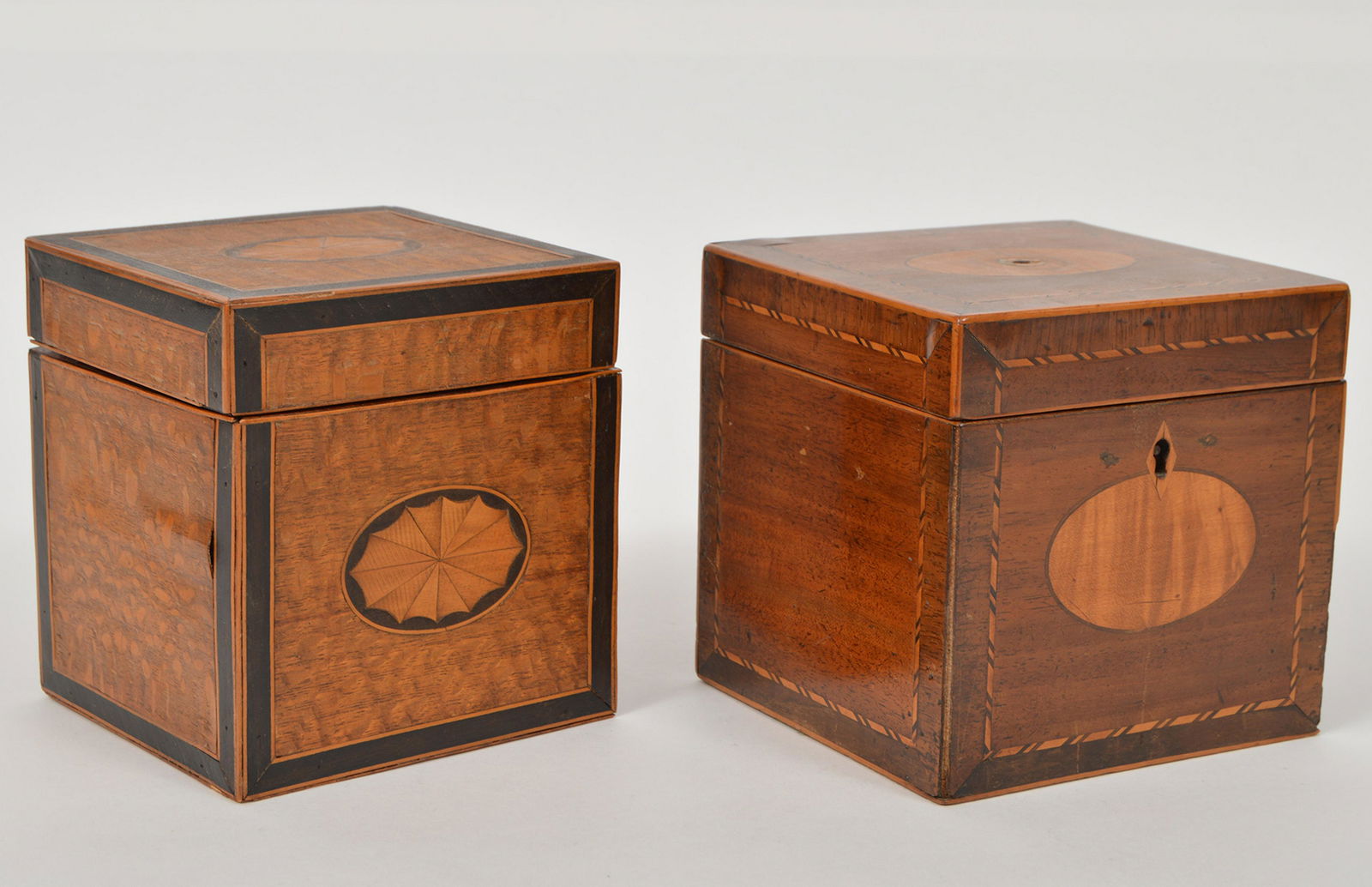 2 Wood Inlaid Mahogany & Satinwood Tea Caddies (1 of 12)