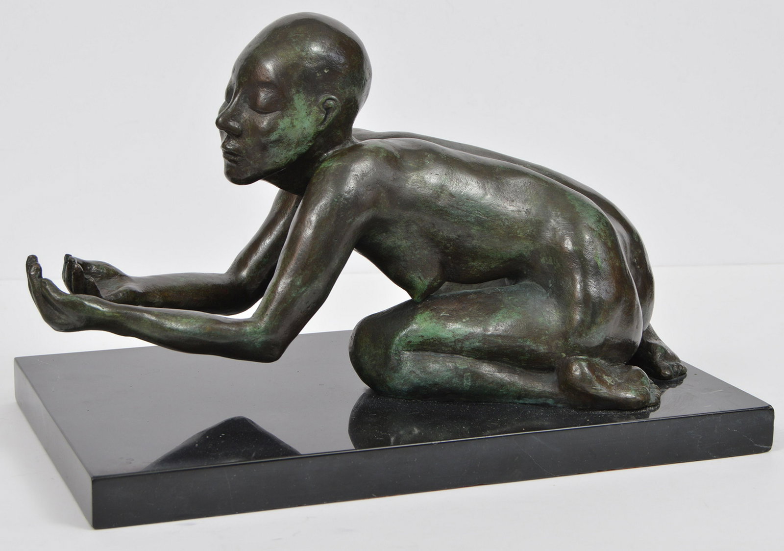 Olivia Guzman 'In The River' Bronze Sculpture: Olivia Guzman, Mexican (20/21 Century). 'In the River'. Bronze women sculpture. Signed and numbered #3/10. Provenance- Aura Galleries, Mexico City. Base 13.75" x 8.5", bronze 13.5" x 7.5" H x 7.5" D. 