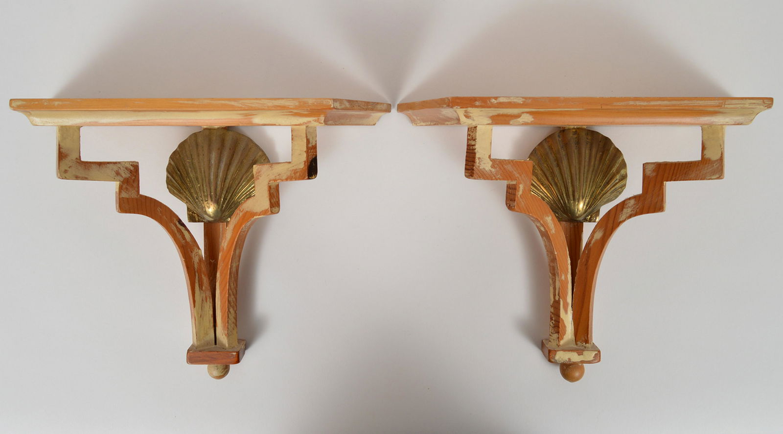 2 Wood Brass Shell Wall Shelves Spain (1 of 6)