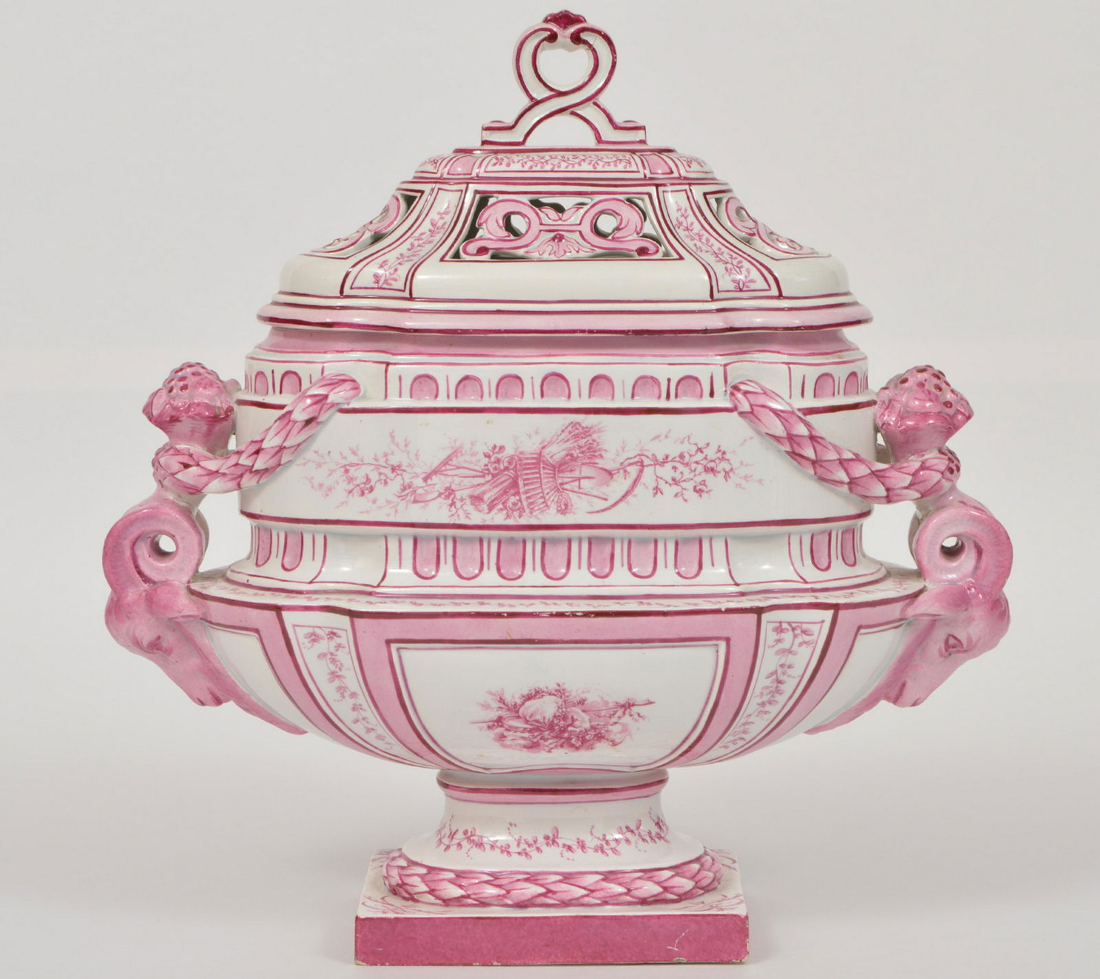 English Porcelain Large Lidded Urn Pink & White (1 of 14)