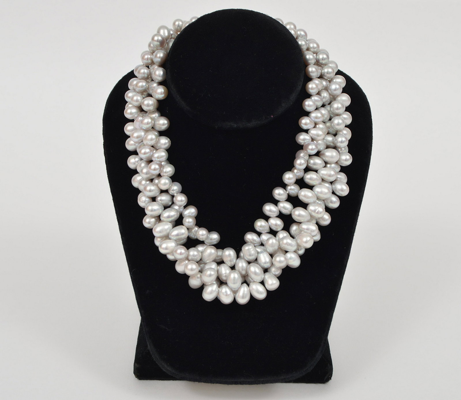 Triple Strand Freshwater Pearl Choker 14k Clasp: Triple strand dyed freshwater pearls, with 14kt yellow gold clasp. 17'L. Condition report: Very good, no issues. Please examine all photos closely. Contact C. Biddle Auction Gallery for more detailed 