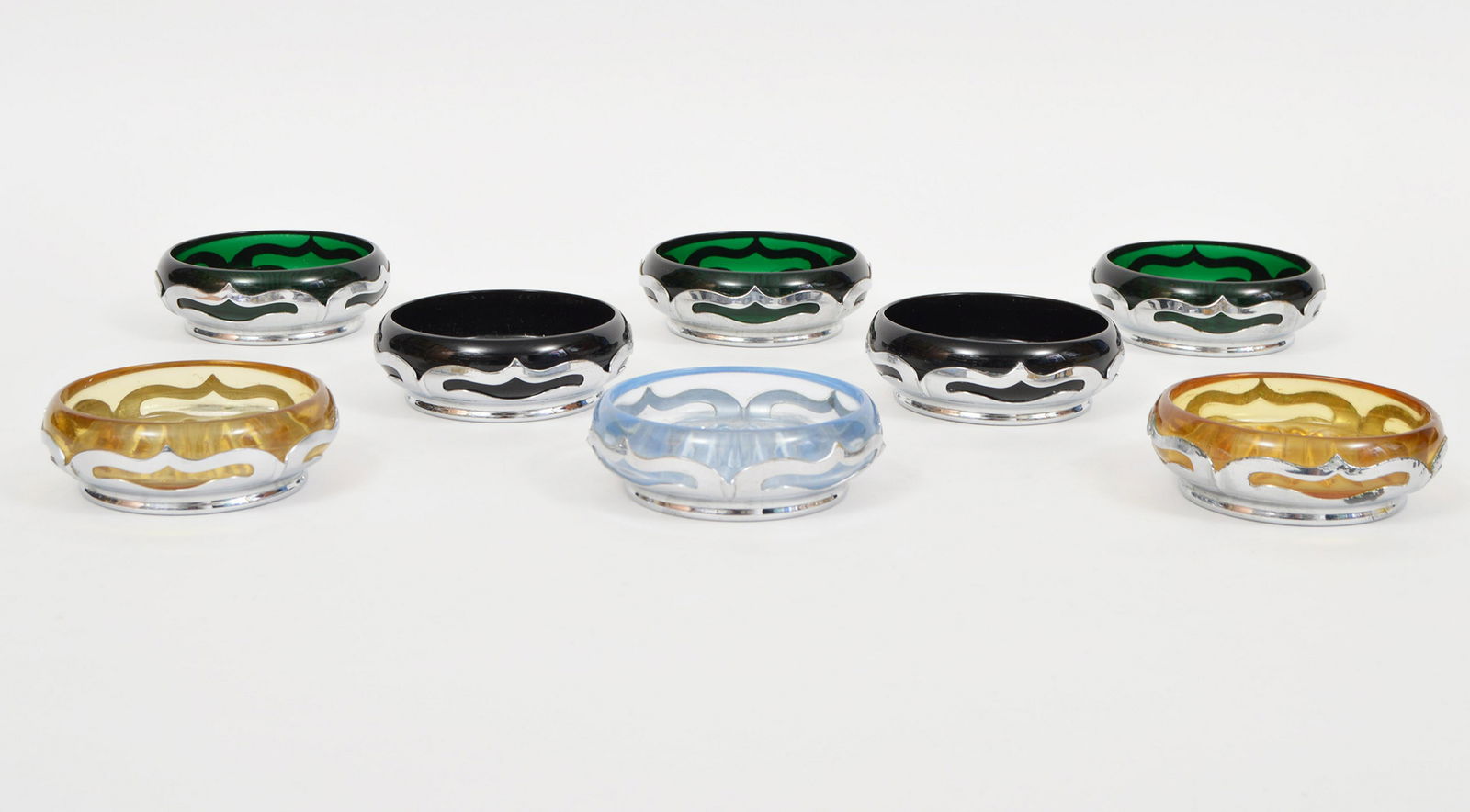 8 Cambridge Glass Farber Bros Ebony Green Coasters (1 of 3)