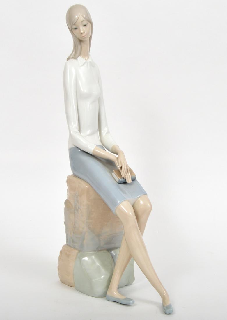 Lladro Large Figurine Girl with Book on Rock (1 of 8)
