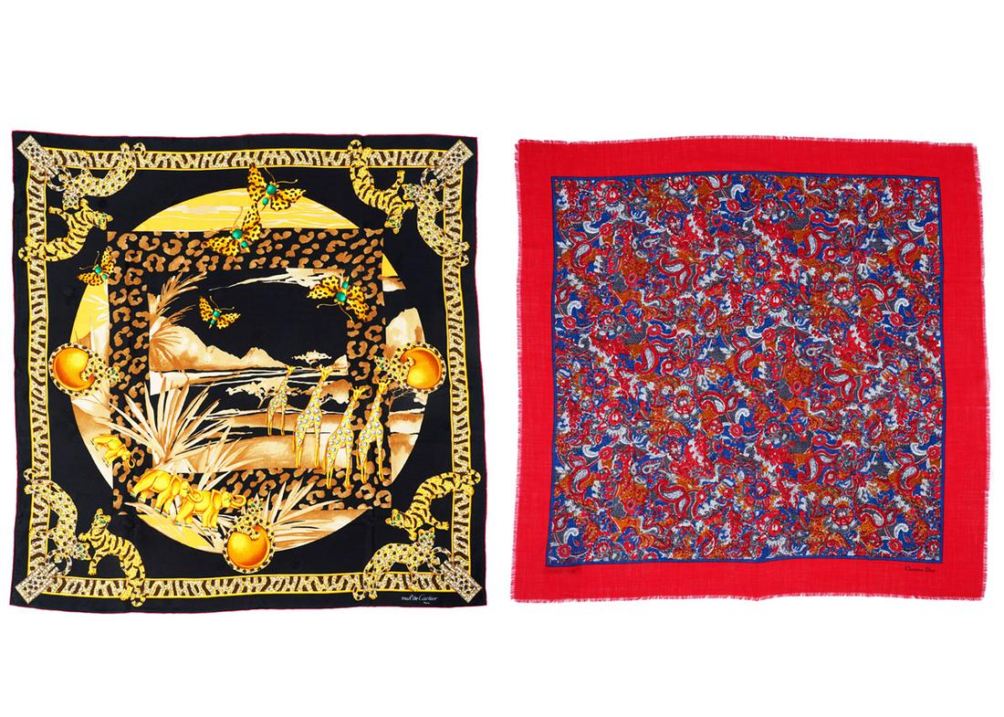 Christian Dior Wool Scarf and Cartier Silk Scarf (1 of 9)