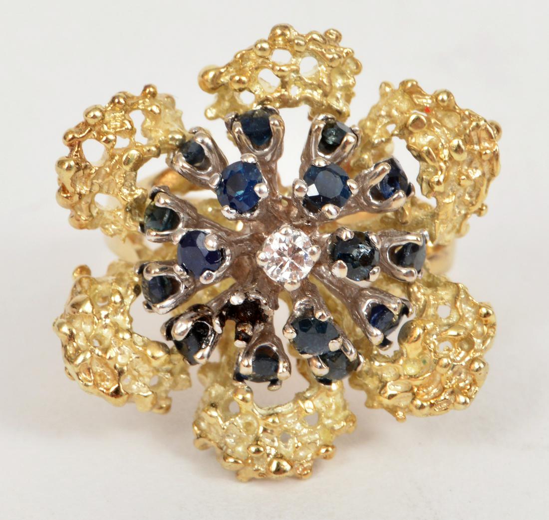 14k Yellow Gold, Sapphire & Diamond Ring (1 of 4)