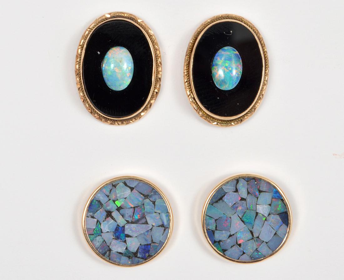 2 Pair 14k Yellow Gold Opal Earrings (1 of 6)