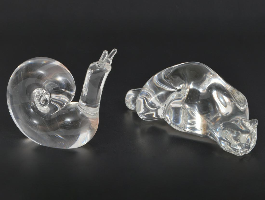 Two Steuben Crystal Figurines- Cat & Snail (1 of 8)
