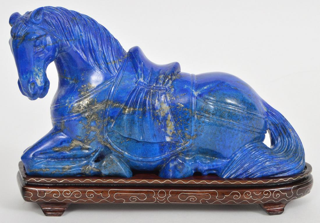 Large Chinese Lapis Carved Horse with Base (1 of 7)
