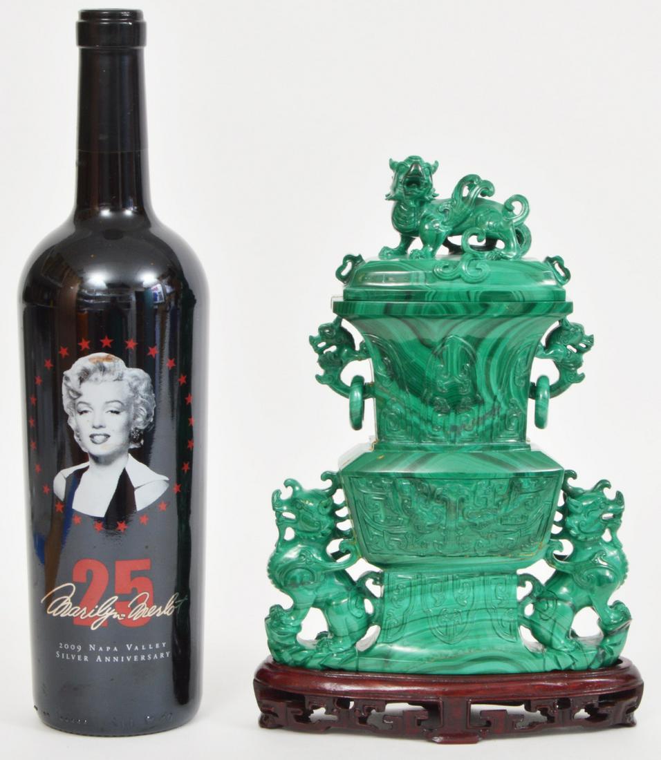 Large Chinese Malachite Lidded Vase on Base (1 of 18)