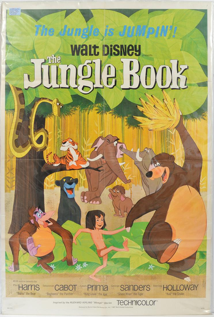 'Jungle Book' 1967 Original Movie Poster: Original 1967 movie poster of 'The Jungle Book'. About 41"H x 27"W. Condition report: good with creases from folding. Please examine all photos closely. Contact C. Biddle Auction Gallery for more deta