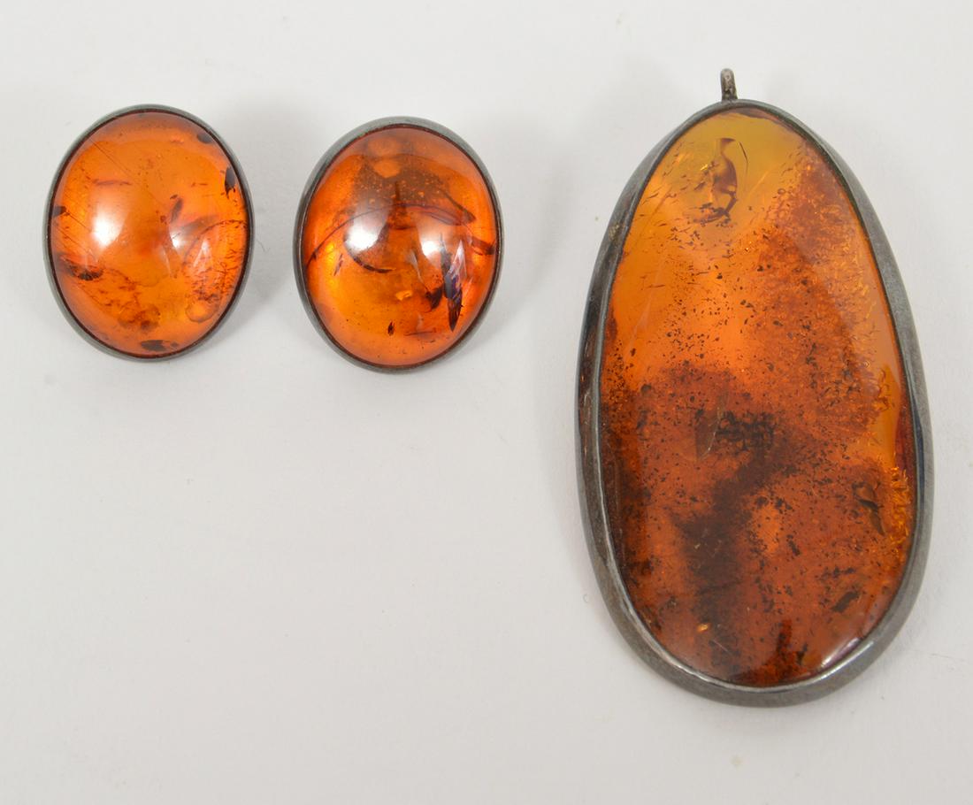 Sterling Silver & Baltic Amber Earrings & Pendant (1 of 4)