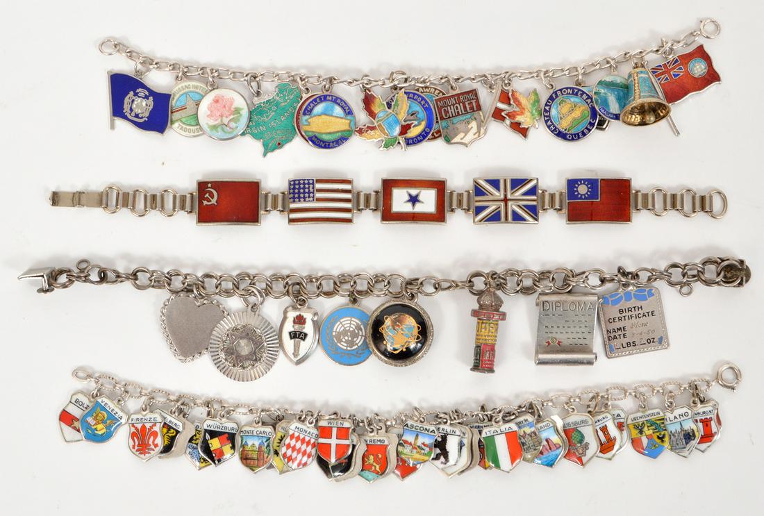 4 Sterling Silver & Enamel Vintage Charm Bracelets (1 of 5)