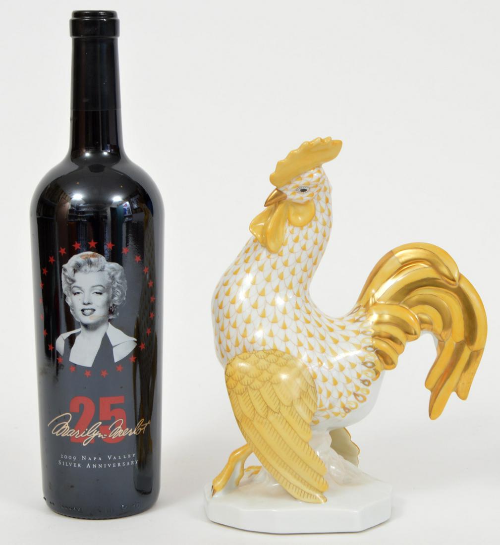 Large Herend Porcelain Yellow Fishnet Rooster (1 of 6)