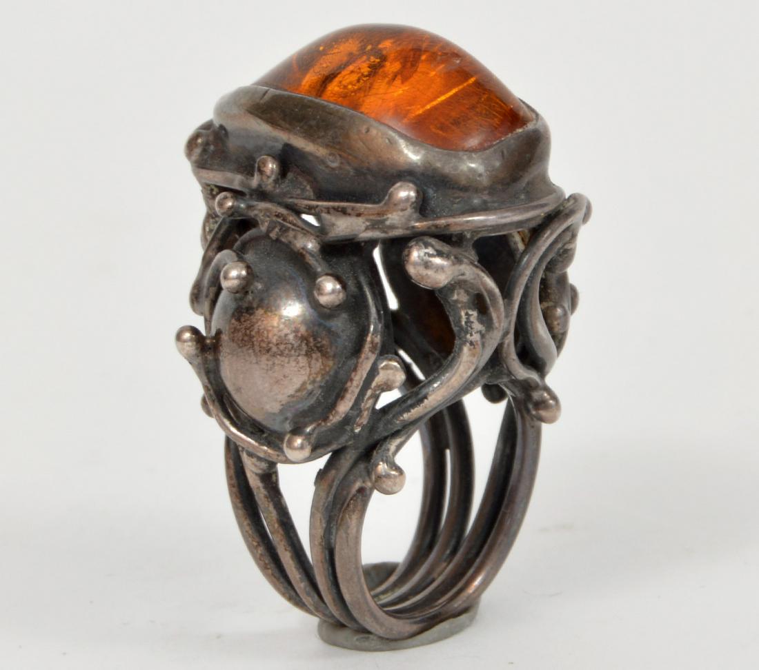 Artisan Sterling Silver Amber Ring Sz 3.25 (1 of 6)