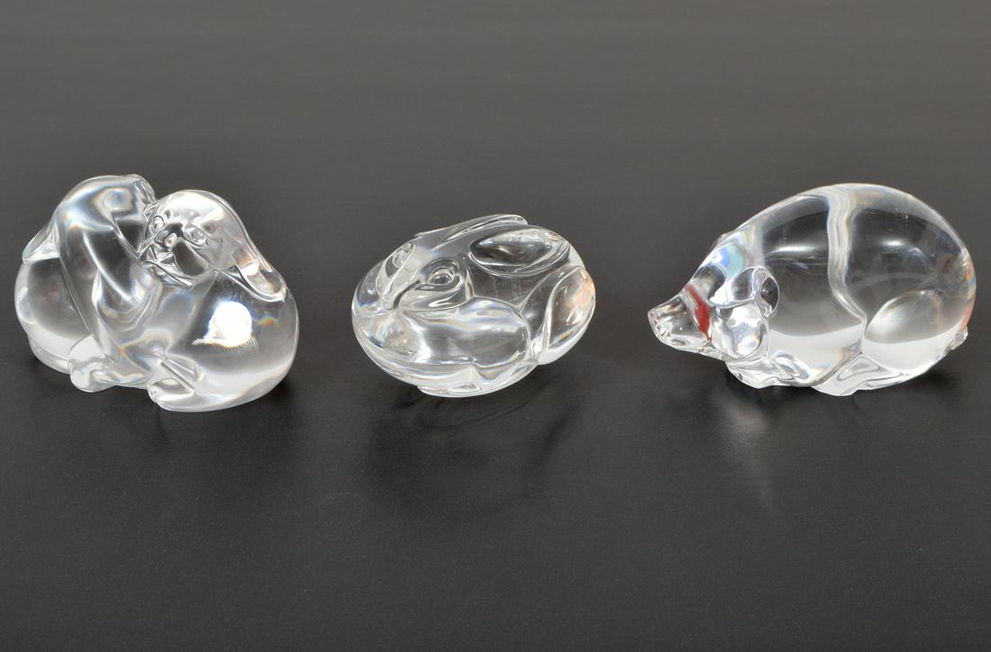 3 Steuben Crystal Figurines Pig, Rabbit, Puppies (1 of 6)