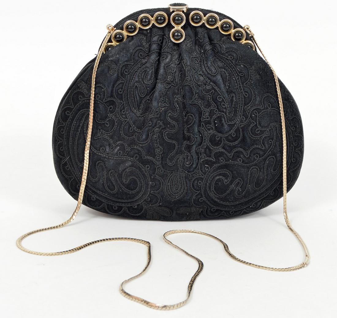 Judith Leiber Brocade Black Suede Evening Bag (1 of 9)