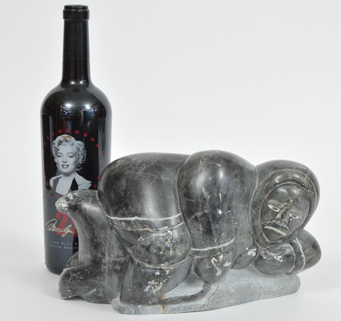 Eskimo Art Inuit Marble Carving Eskimo & Seal (1 of 7)