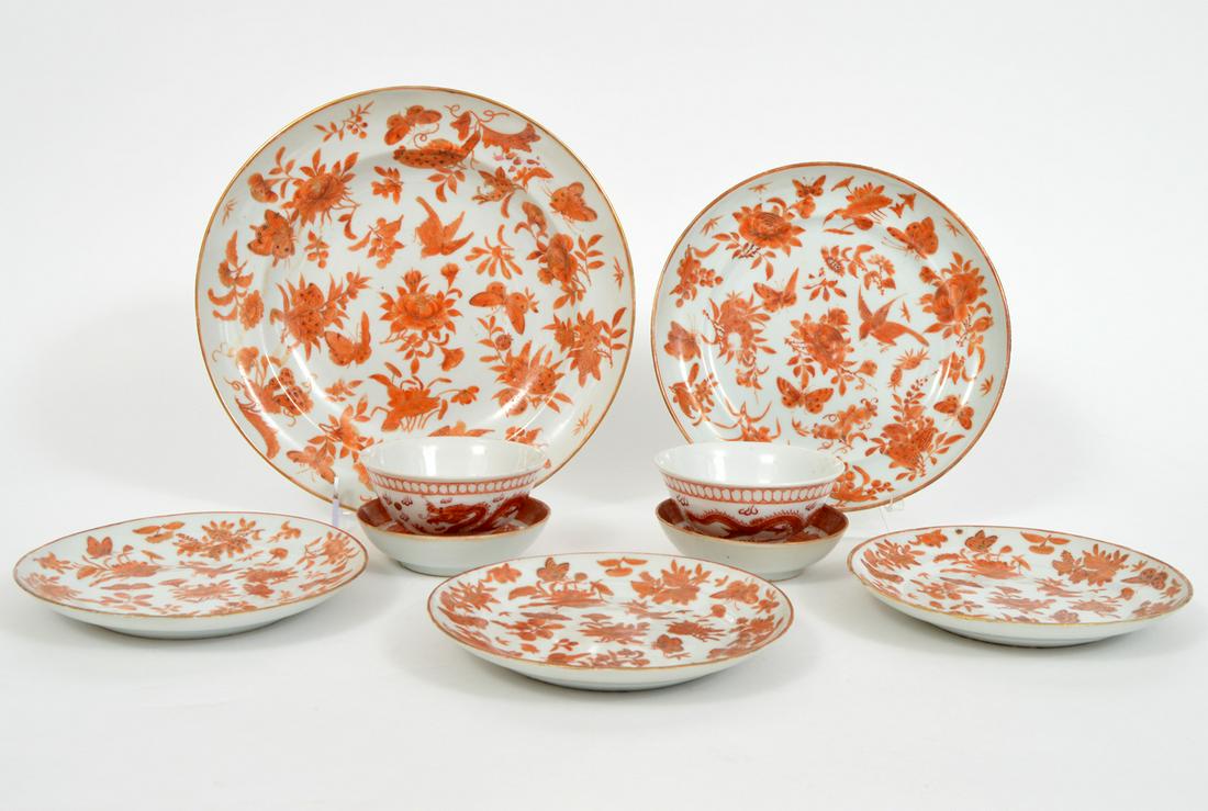 9 Pcs. Chinese Orange & White Porcelain (1 of 16)